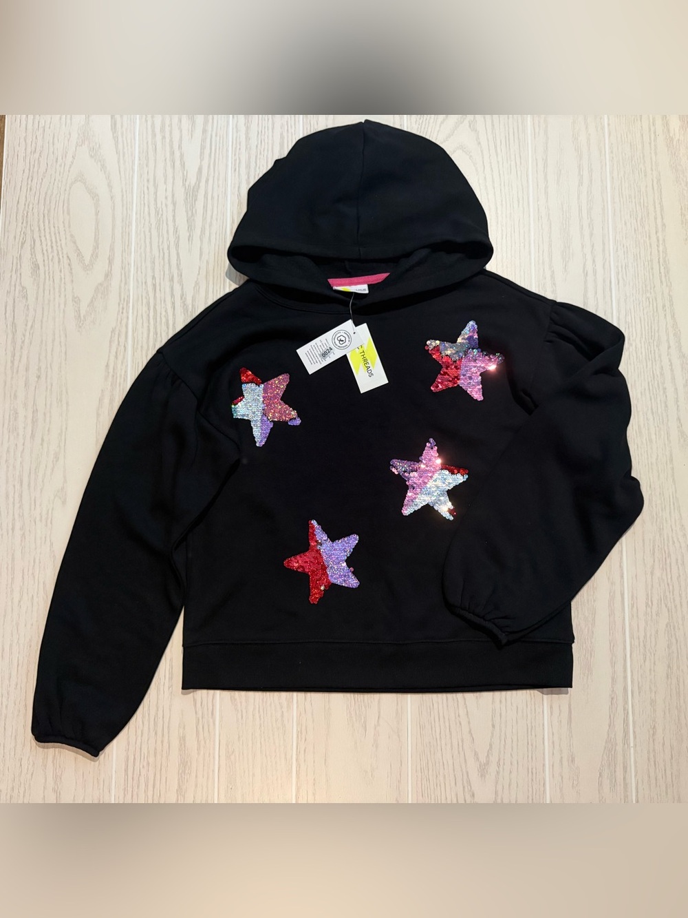 Epic Threads Girls L 14/16 Black Sequin Star Pullover Hoodie NWT